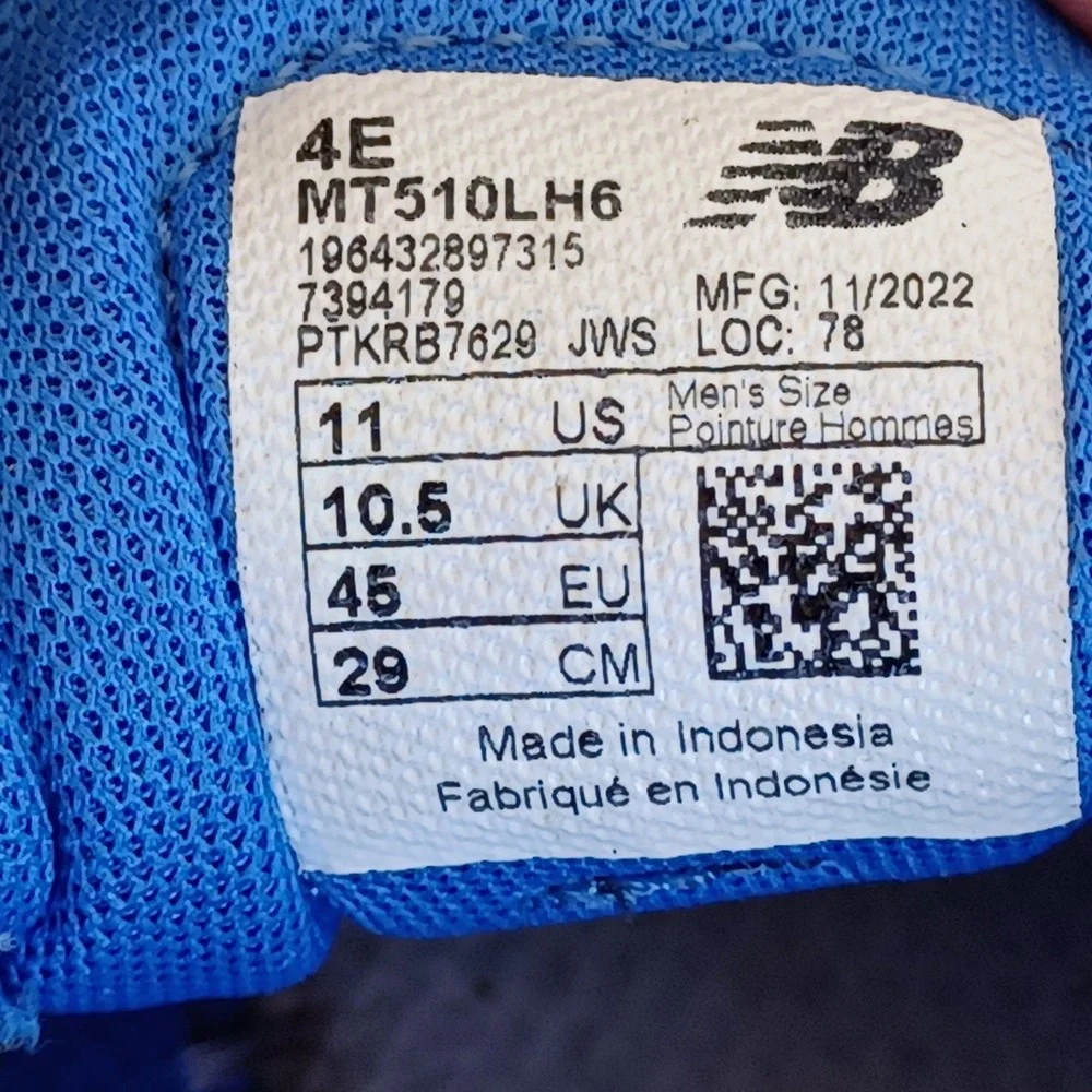 New Balance 510v6 Fresh Foam Trail Running Shoes Mens 11 4E Wide Blue MT510LH6